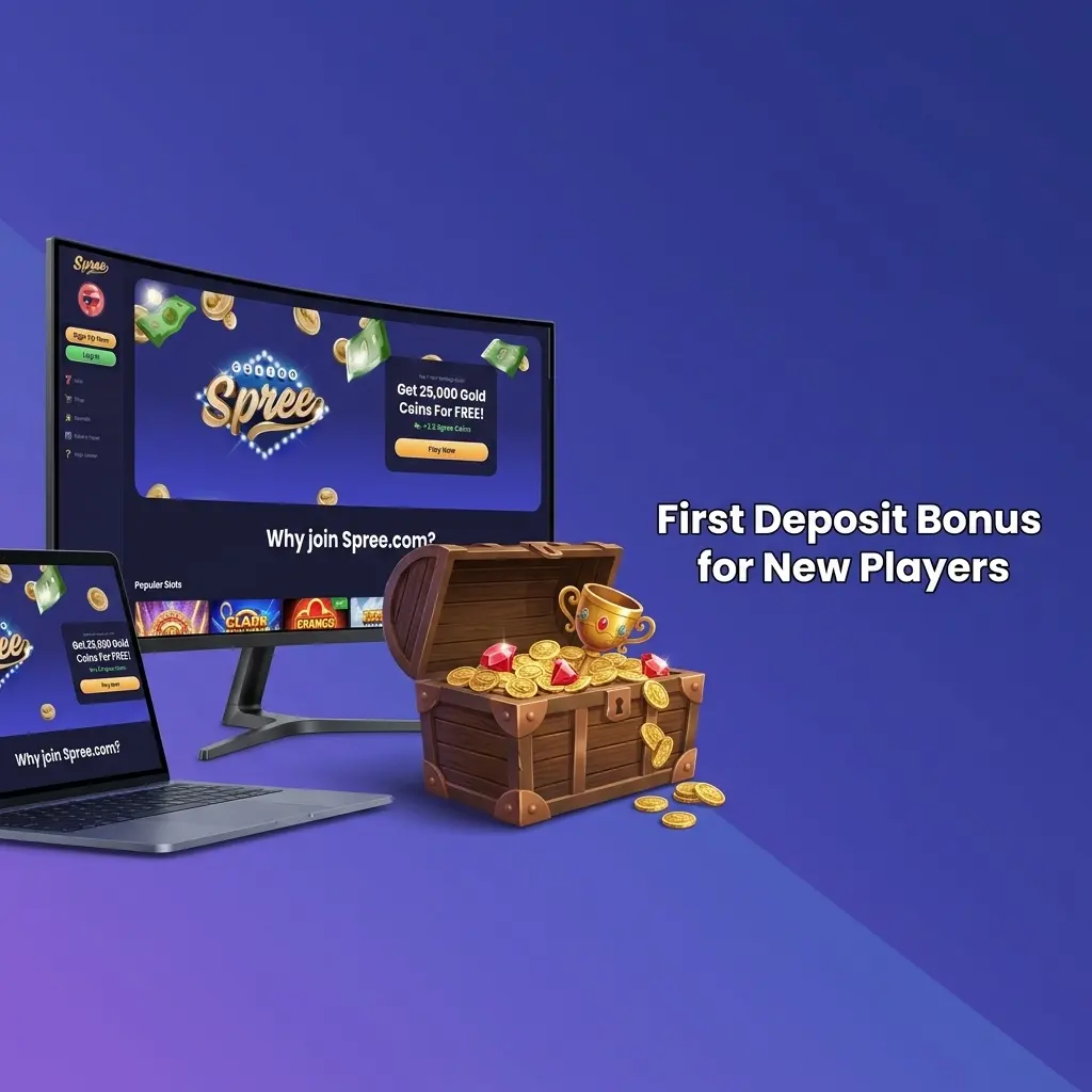Spree Casino first deposit bonus offering 85,000 Gold Coins and 62.5 Sweeps Coins for new US players